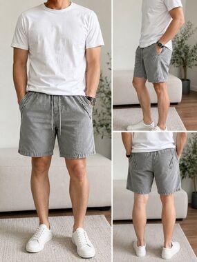 Unisex Casual Grey Drawstring Shorts